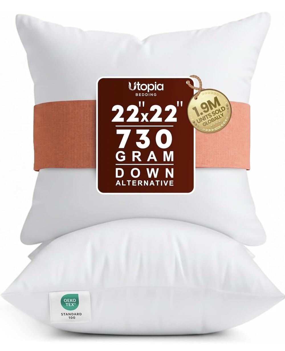 Utopia Bedding 22x22 Throw Pillow Inserts Set of 2 White Down Alternative NIP
